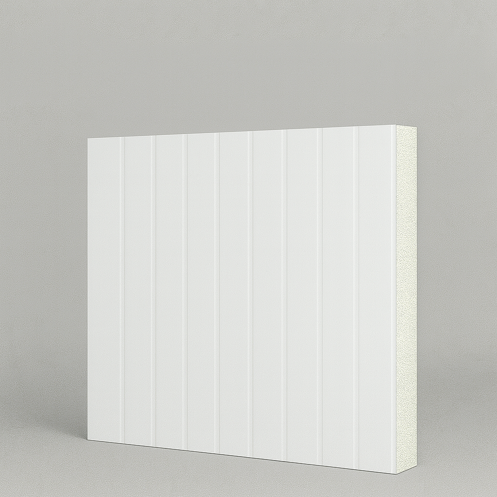 Close-up of a stack of 35mm cool room panels.