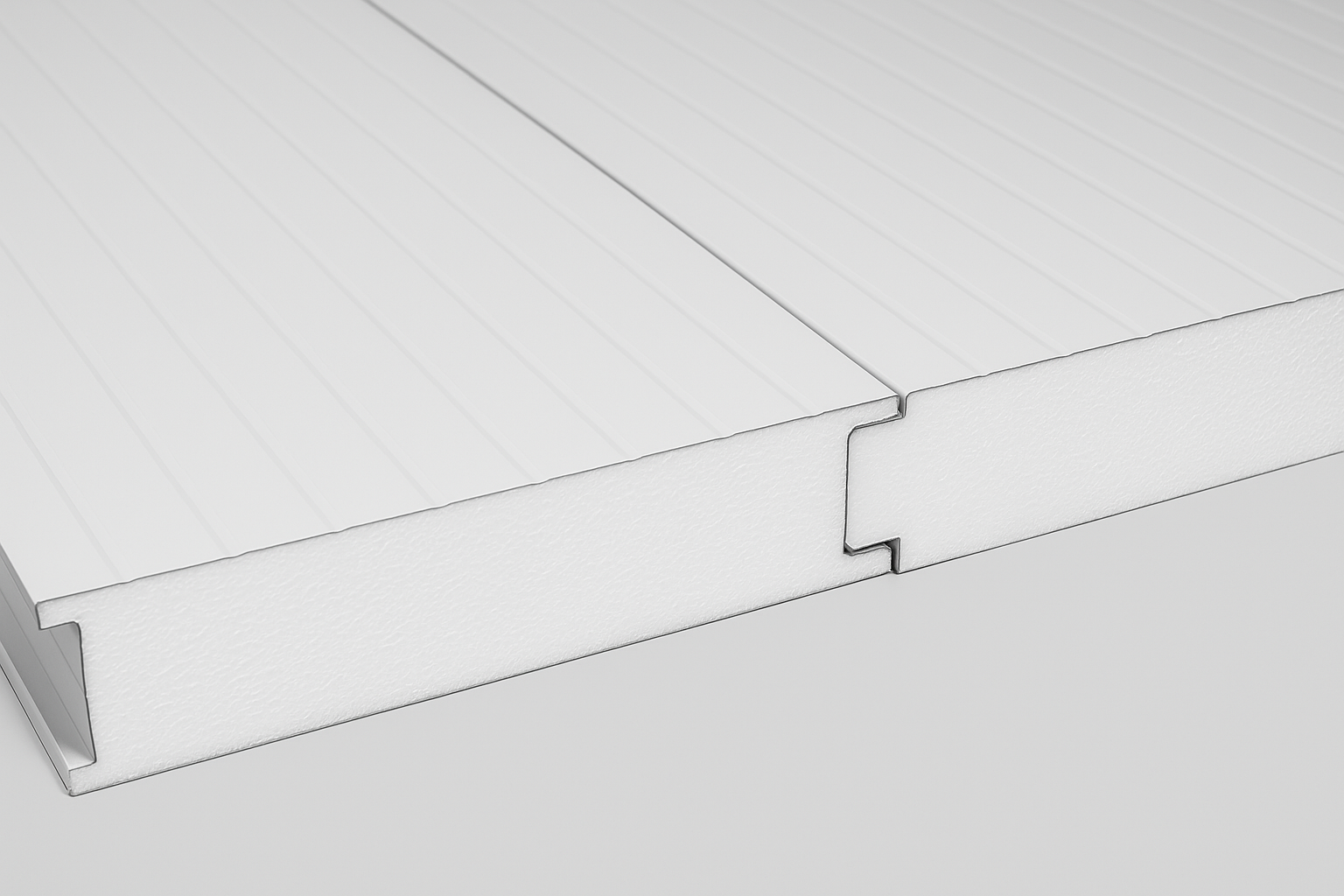 Close-up of EPS fridge panel with interlocking joint profile
