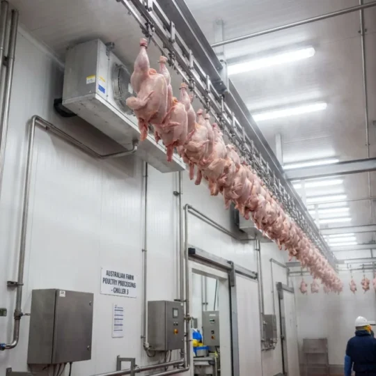 Poultry meat chiller room with white EPS insulated panels — farm cold storage, Cool Room Masters