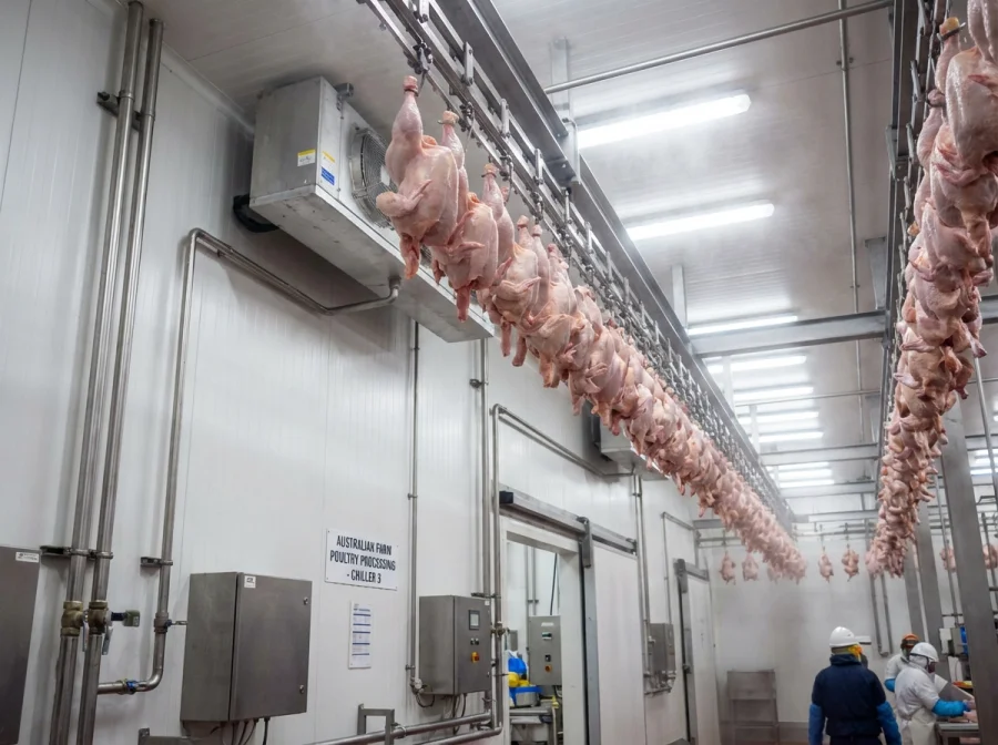 Poultry meat chiller room with white EPS insulated panels — farm cold storage, Cool Room Masters