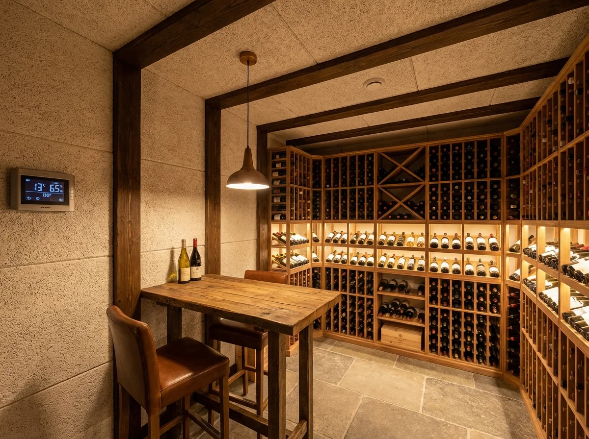 Home wine cellar with EPS insulated panels and wooden wine racks — Cool Room Masters Adelaide
