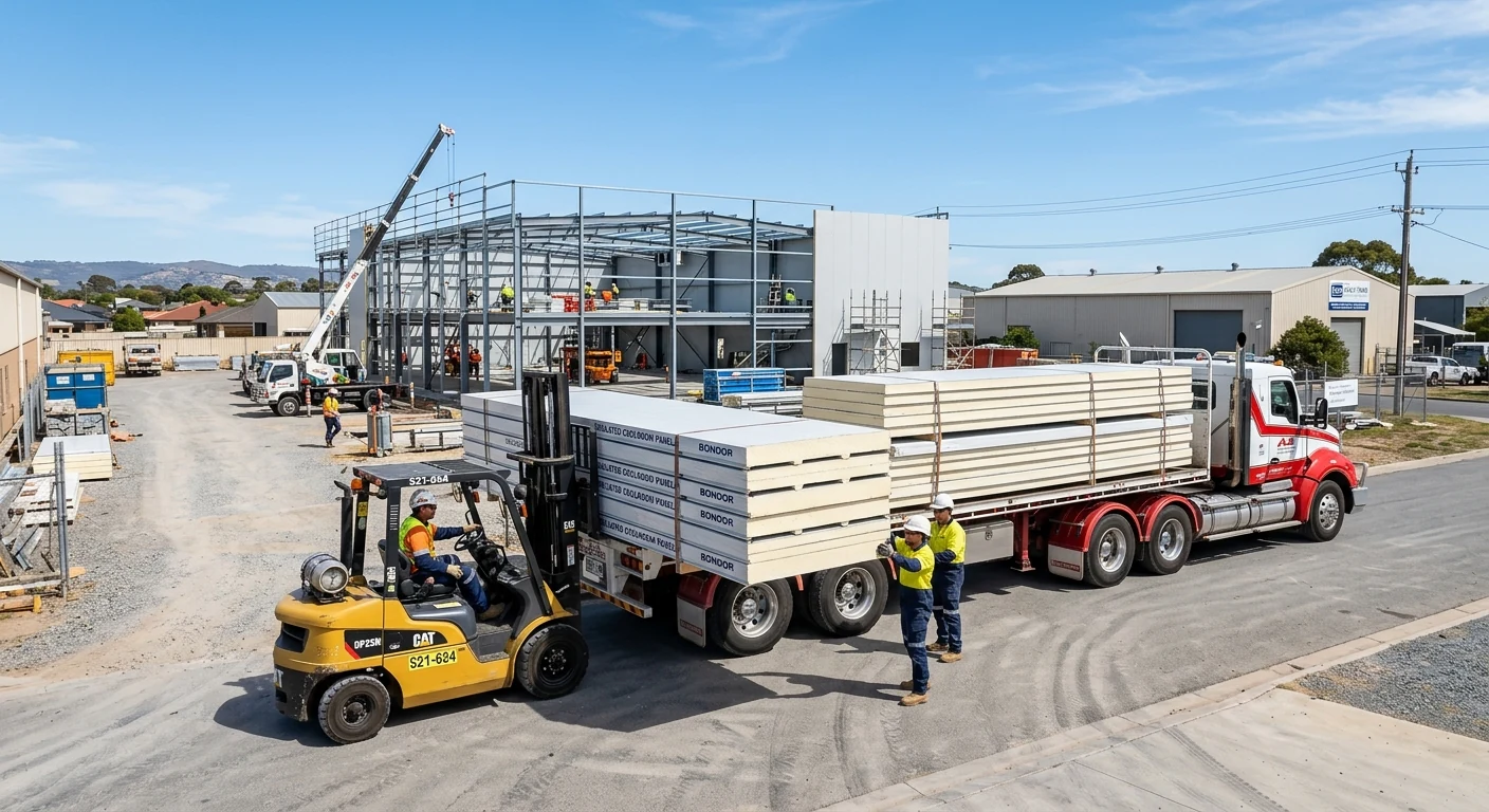 Coolroom panels being delivered to an Adelaide construction site