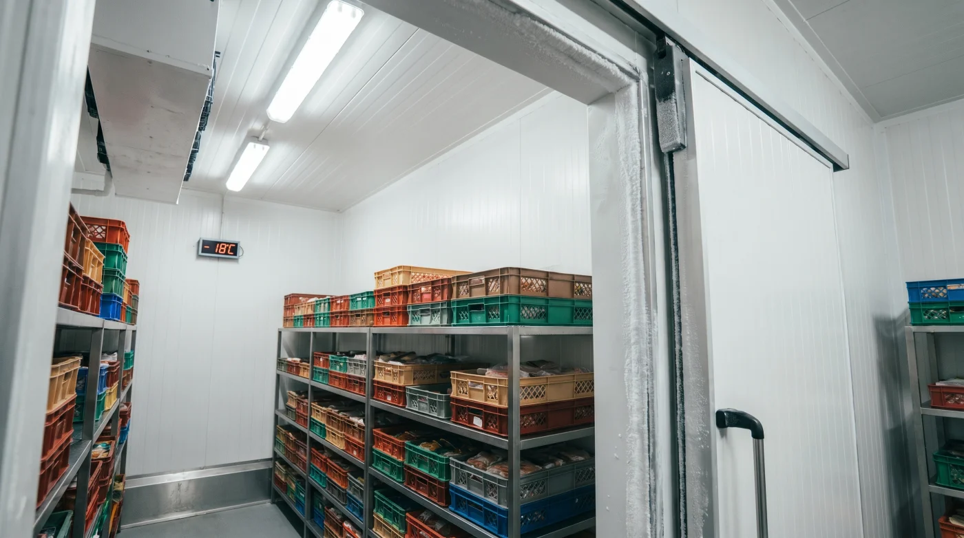 Adelaide commercial food processing cold room interior with white PIR insulated panel walls — Cool Room Masters