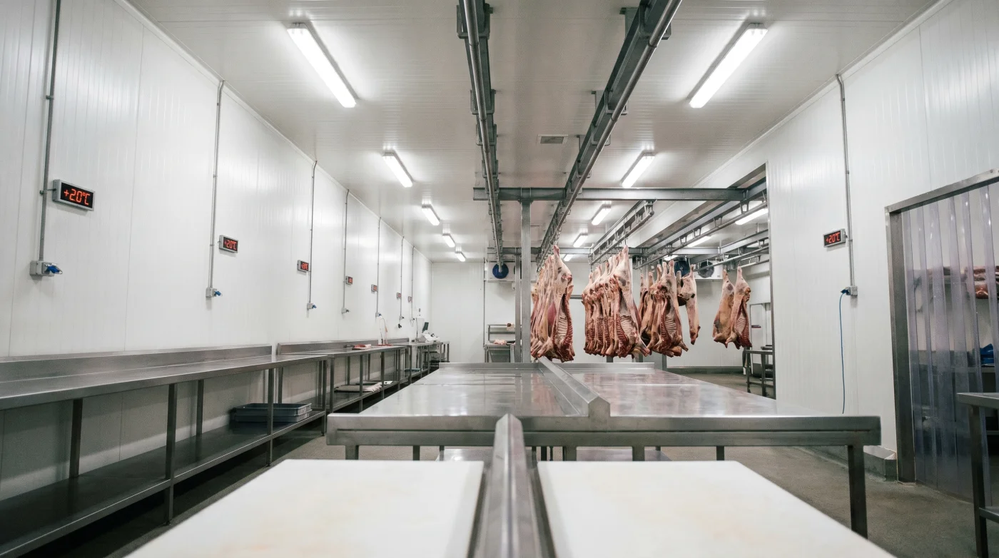 Meat cutting and processing room with hygienic PIR panel walls — Cool Room Masters Adelaide