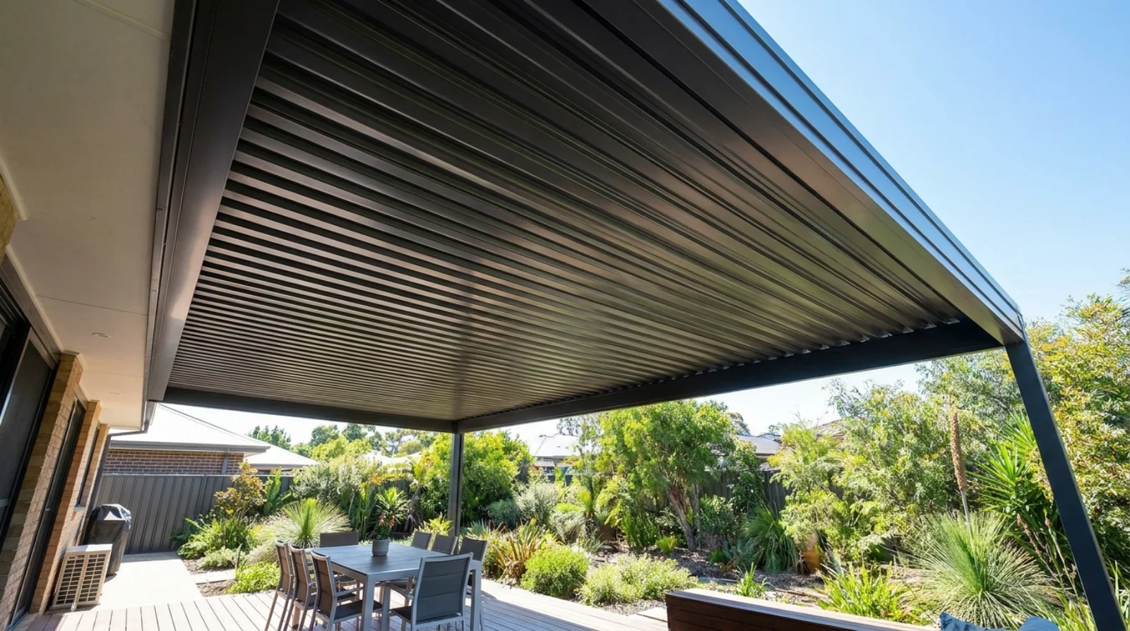 Aluminium insulated roof panels on a modern Adelaide alfresco patio