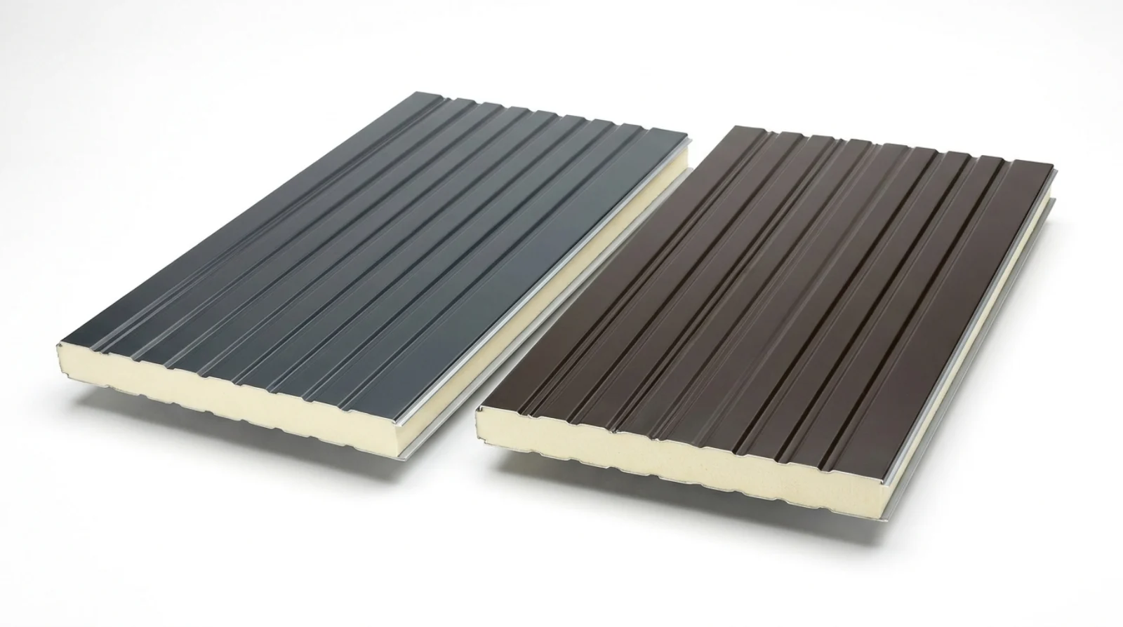 Aluminium insulated roof panels in Dark Grey and Dark Coffee with PU core