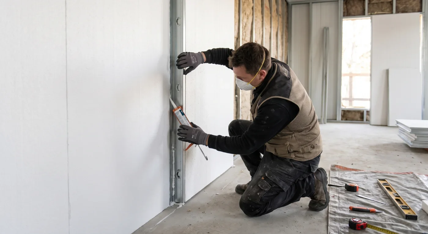 Tradesperson joining Z-lock EPS coolroom panels and sealing the joint — Cool Room Masters Adelaide