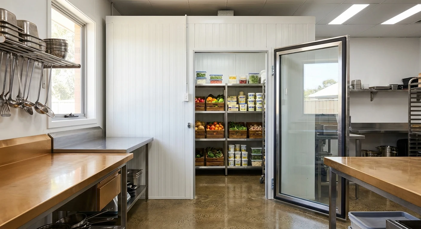 Commercial walk-in cool room in an Adelaide restaurant kitchen — Cool Room Masters